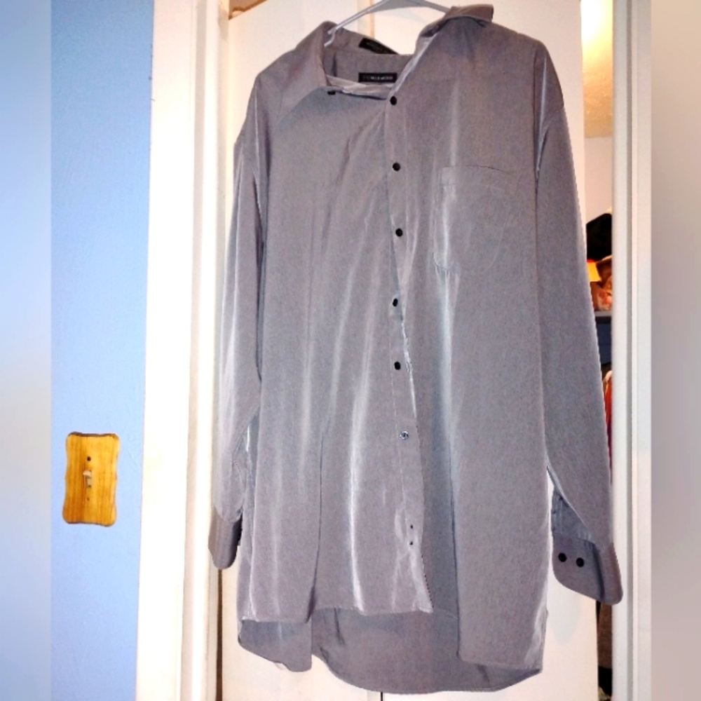 🩶 NWOT Mens Hill & Archer Gray Silver Top Buttonup Size 2XL Church Office Bar - Picture 3 of 3